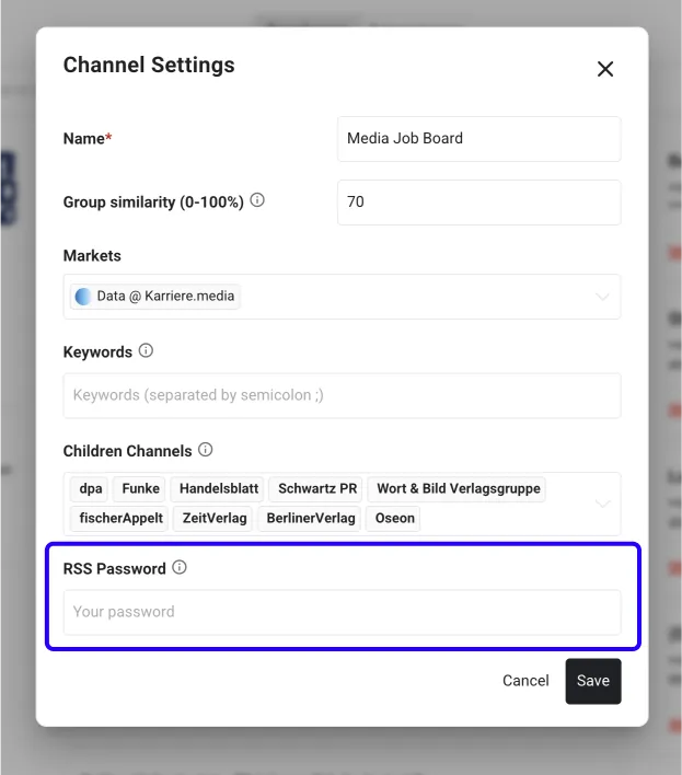 Password-protected RSS outputs